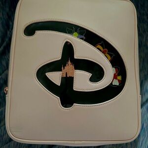 Pink square Disney Loungefly backpack. Pin holder.